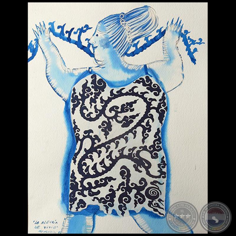 La alegría - Serie AZUL dibujo sobre papel de Ricardo Migliorisi - Año: 2018